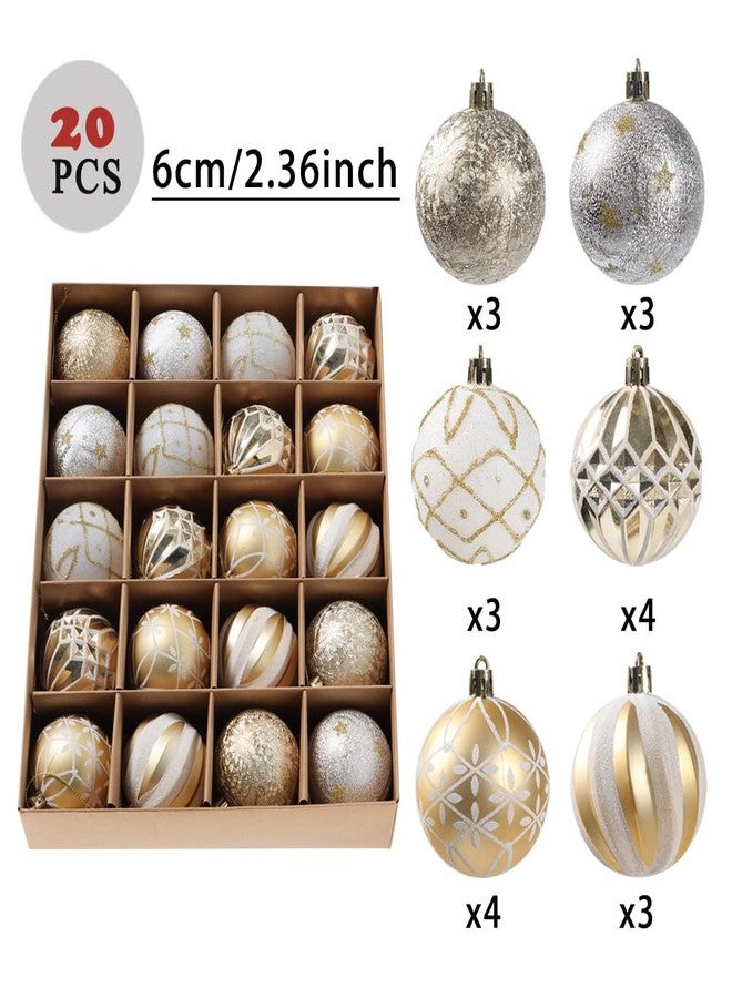 SVNVIOZ Christmas Ball Ornaments Set, 20ct 60mm Elegant White and Gold Assorted Christmas Tree Decorations, Shatterproof Christmas Tree Hanging Ornaments for Xmas Decoration - Image 2